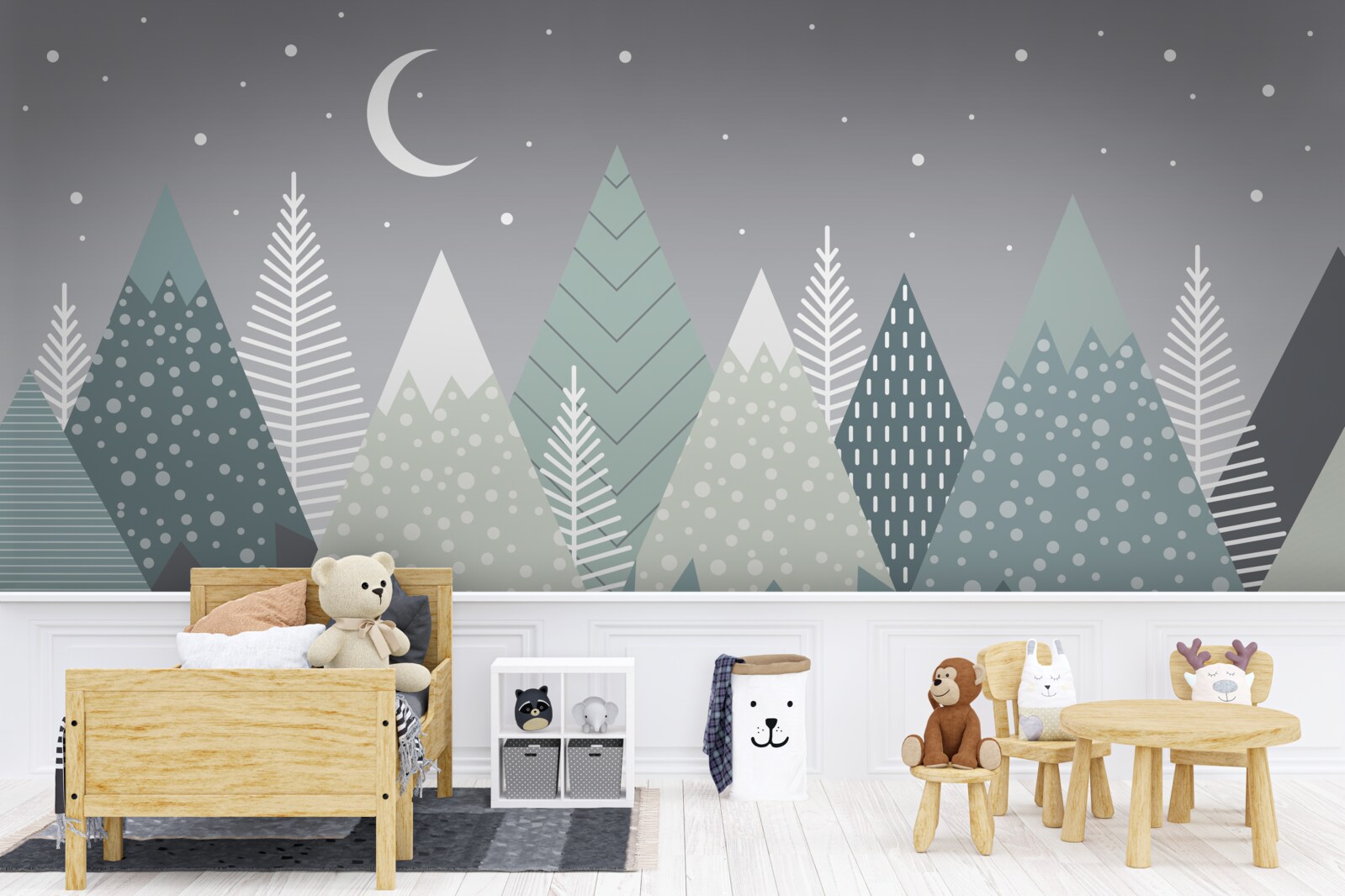 Fototapeta las drzew iglastych w świetle księżyca