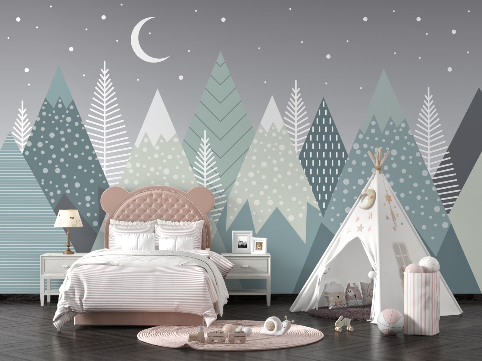 Fototapeta las drzew iglastych w świetle księżyca