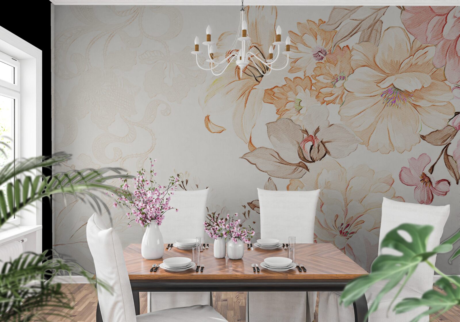 Fototapeta kompozycja z akwarelowymi kwiatami