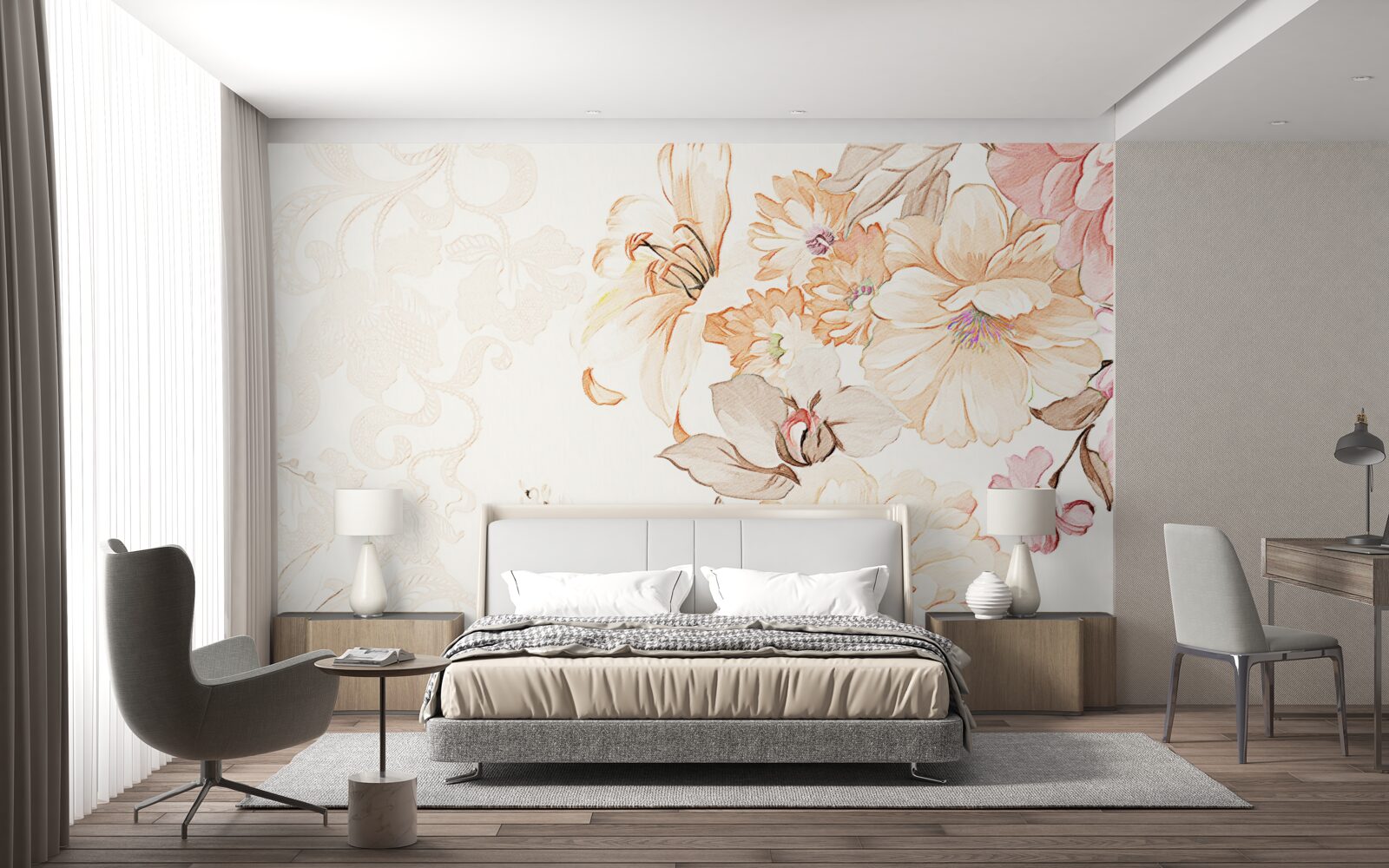 Fototapeta kompozycja z akwarelowymi kwiatami