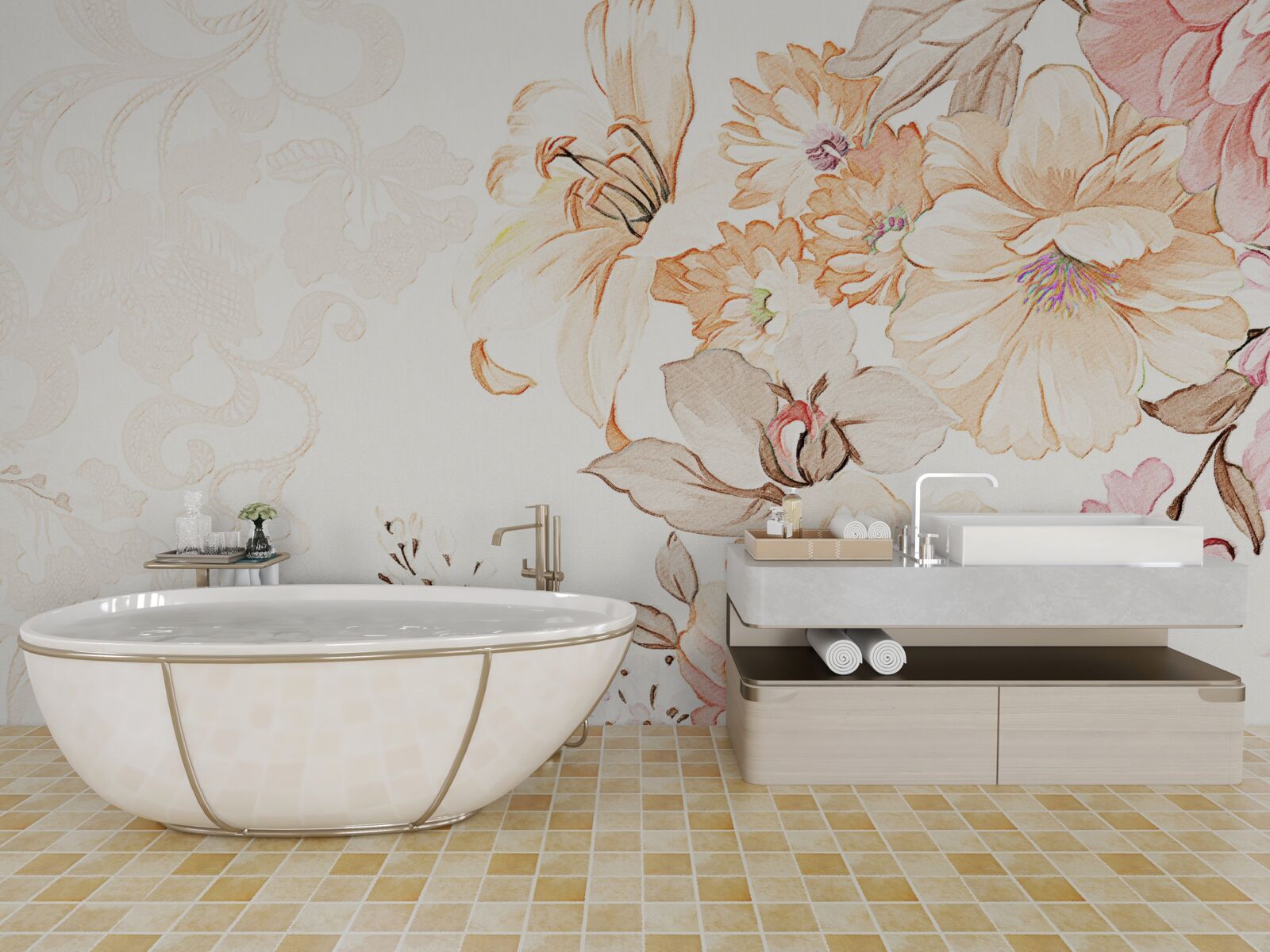 Fototapeta kompozycja z akwarelowymi kwiatami