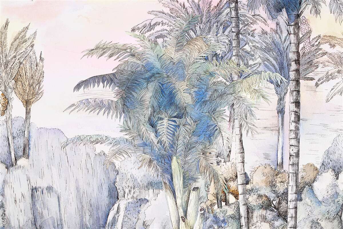 Fototapeta wysokie drzewa wśród skał