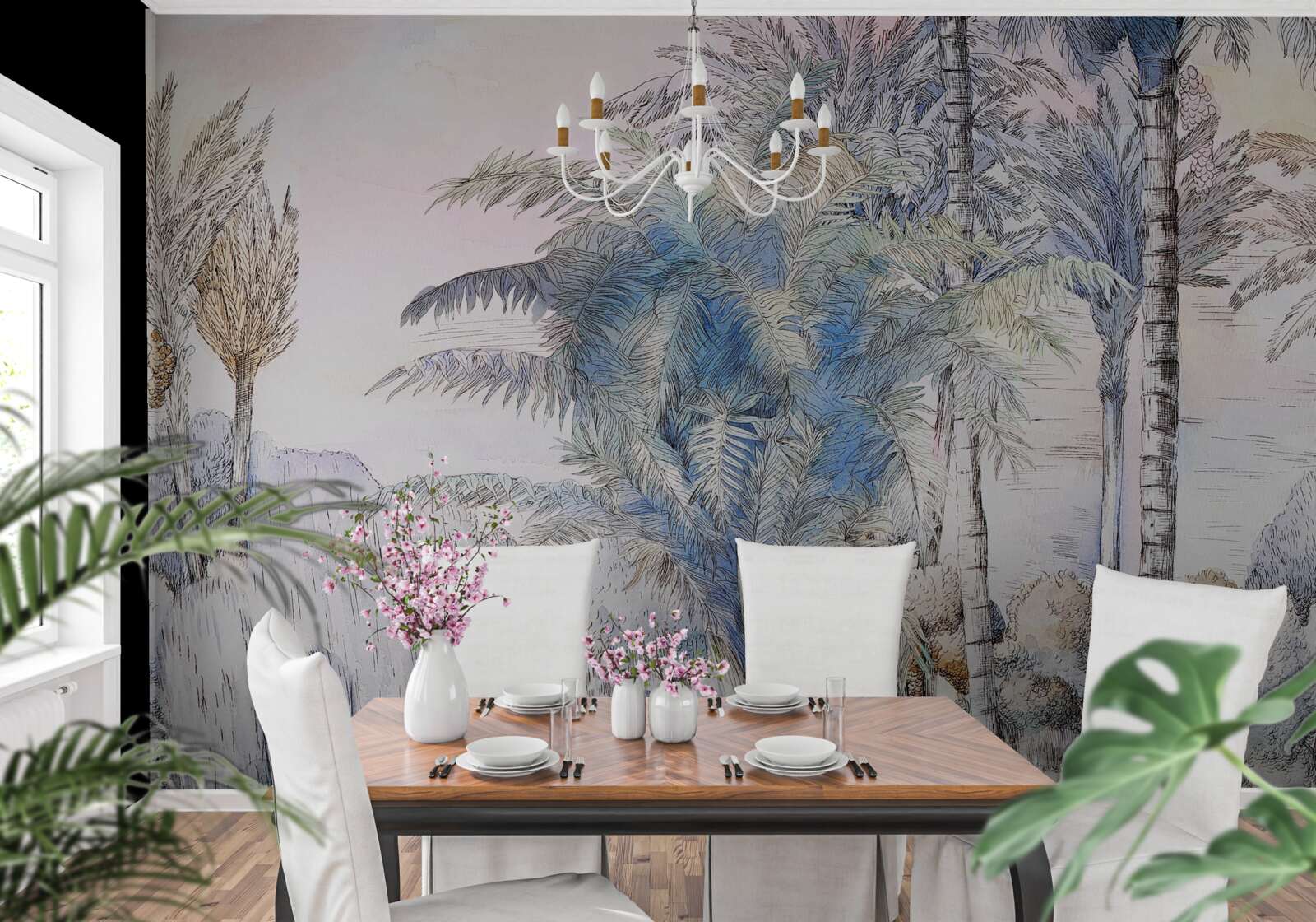 Fototapeta wysokie drzewa wśród skał