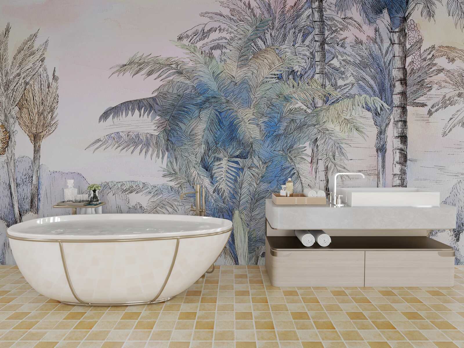 Fototapeta wysokie drzewa wśród skał