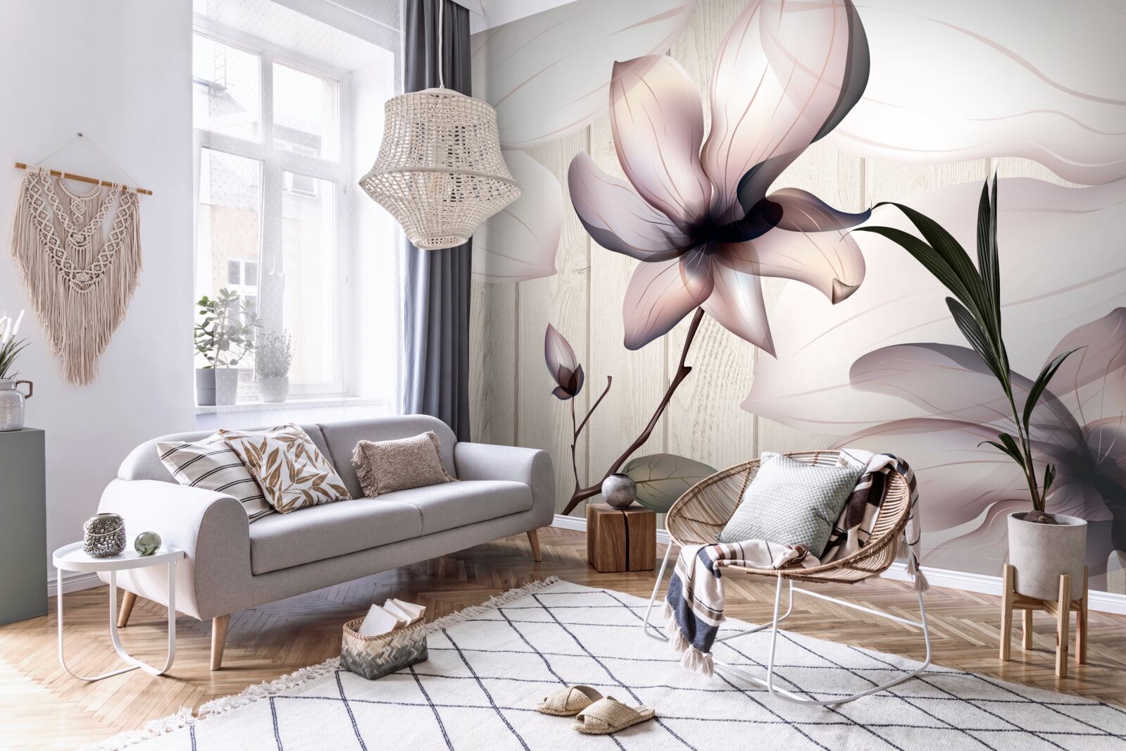 Fototapeta duże jasne kwiaty na drzewie