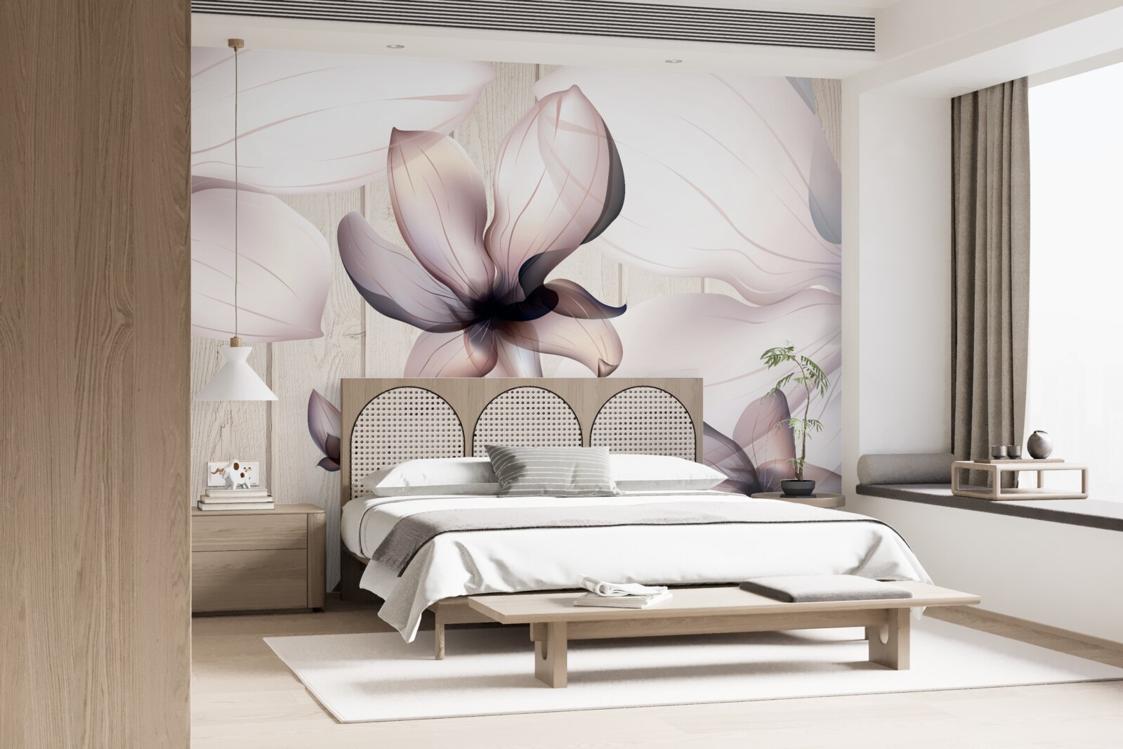 Fototapeta duże jasne kwiaty na drzewie