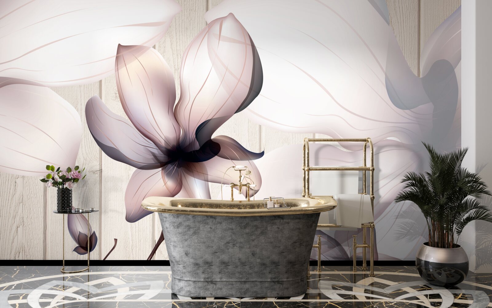 Fototapeta duże jasne kwiaty na drzewie