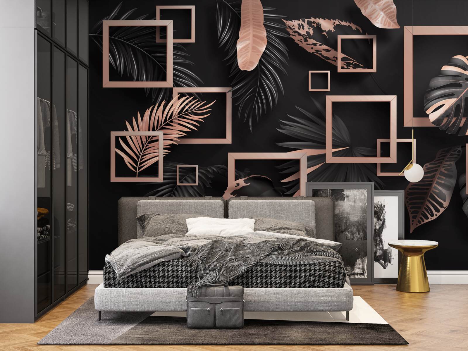 Fototapeta tropikalna abstrakcja w odcieniach czerni i złota