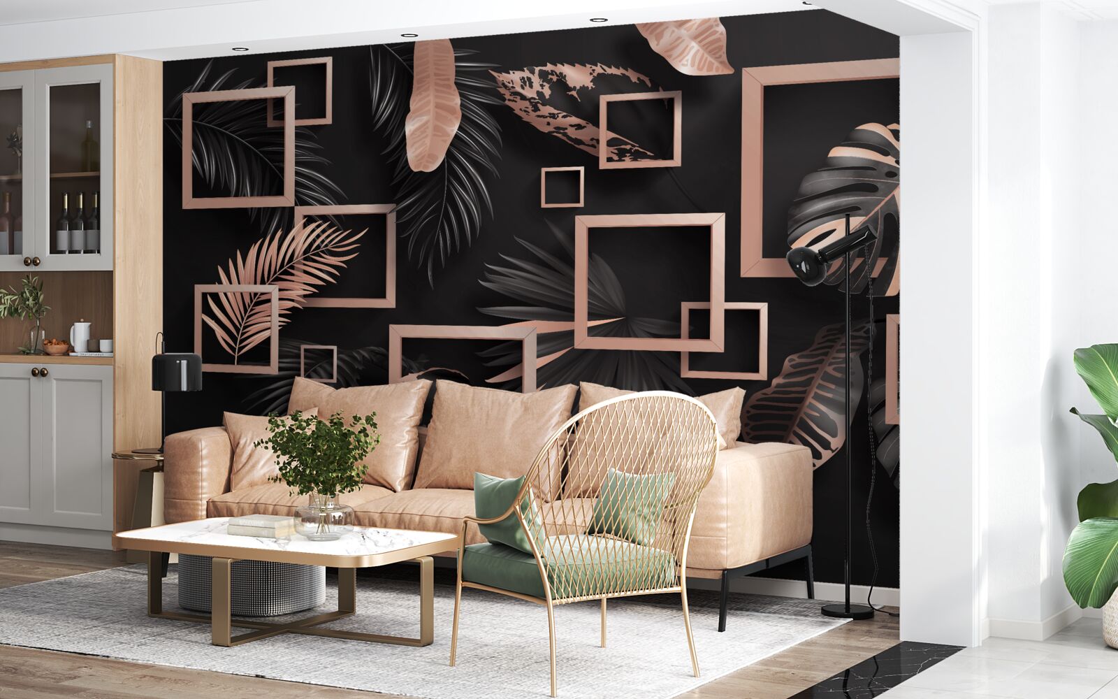Fototapeta tropikalna abstrakcja w odcieniach czerni i złota
