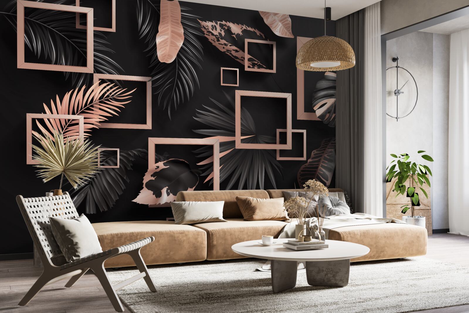 Fototapeta tropikalna abstrakcja w odcieniach czerni i złota
