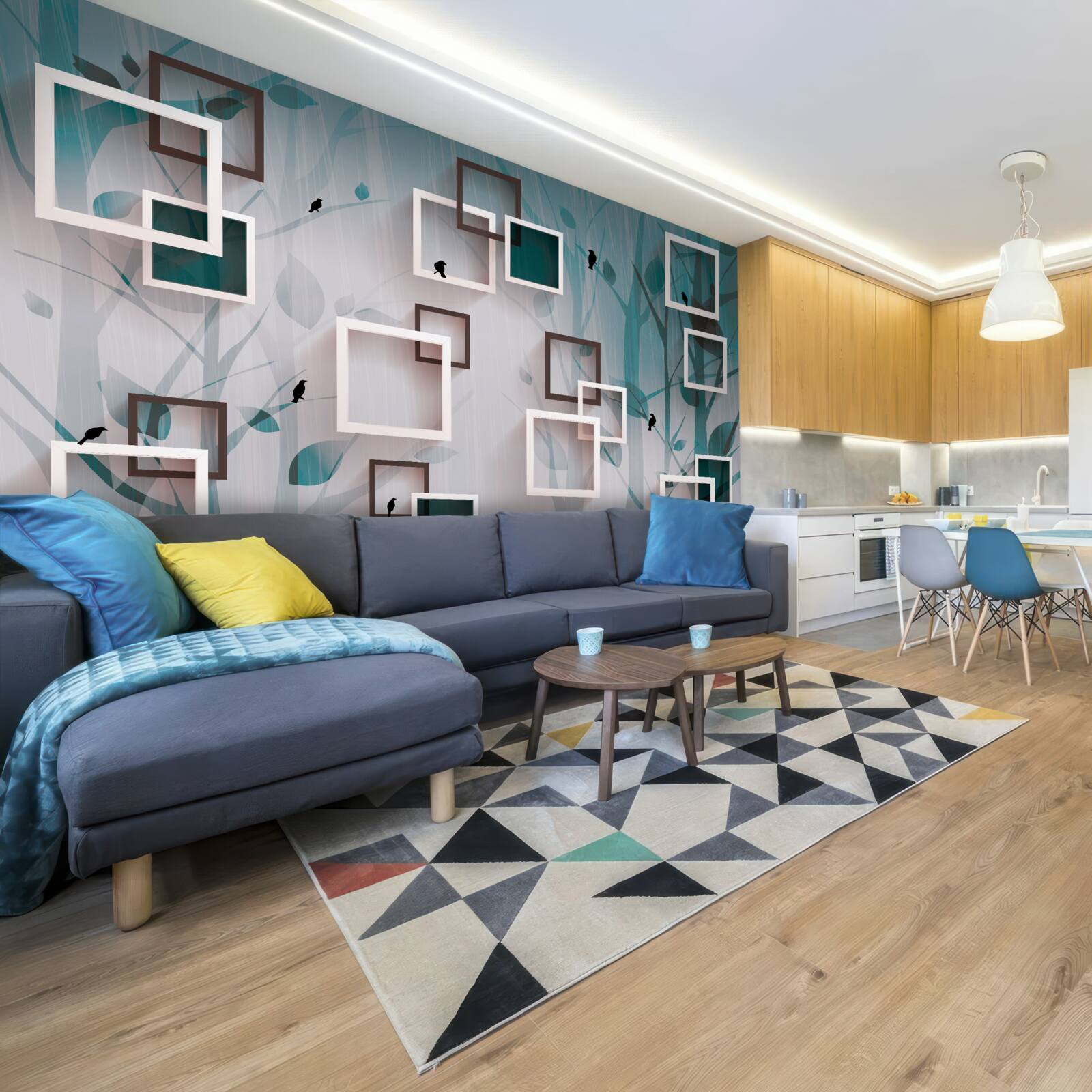 Fototapeta kwadraty w śnieżnobiałym kolorze na tle krajobrazu