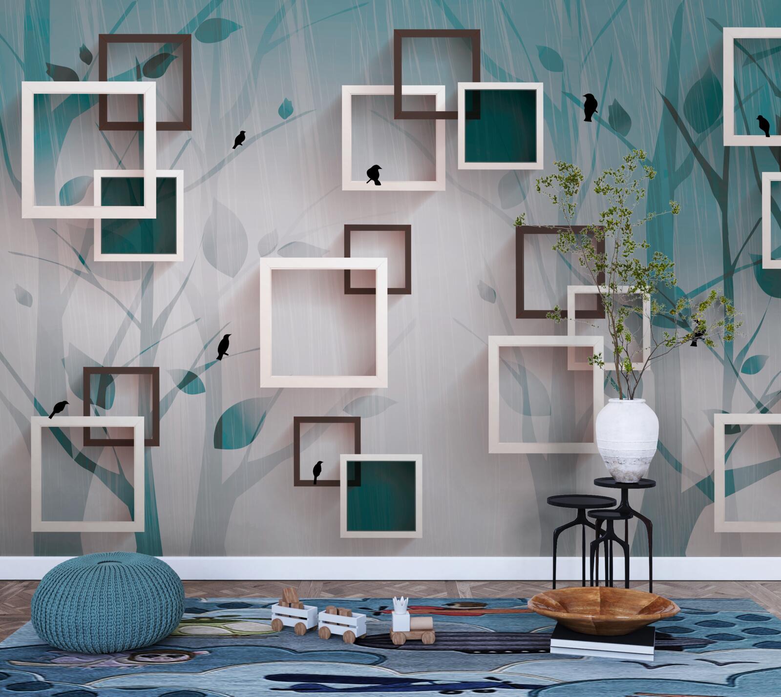 Fototapeta kwadraty w śnieżnobiałym kolorze na tle krajobrazu