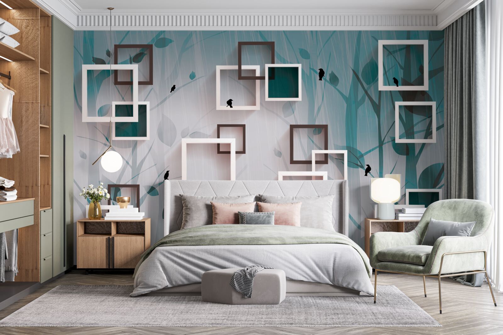 Fototapeta kwadraty w śnieżnobiałym kolorze na tle krajobrazu