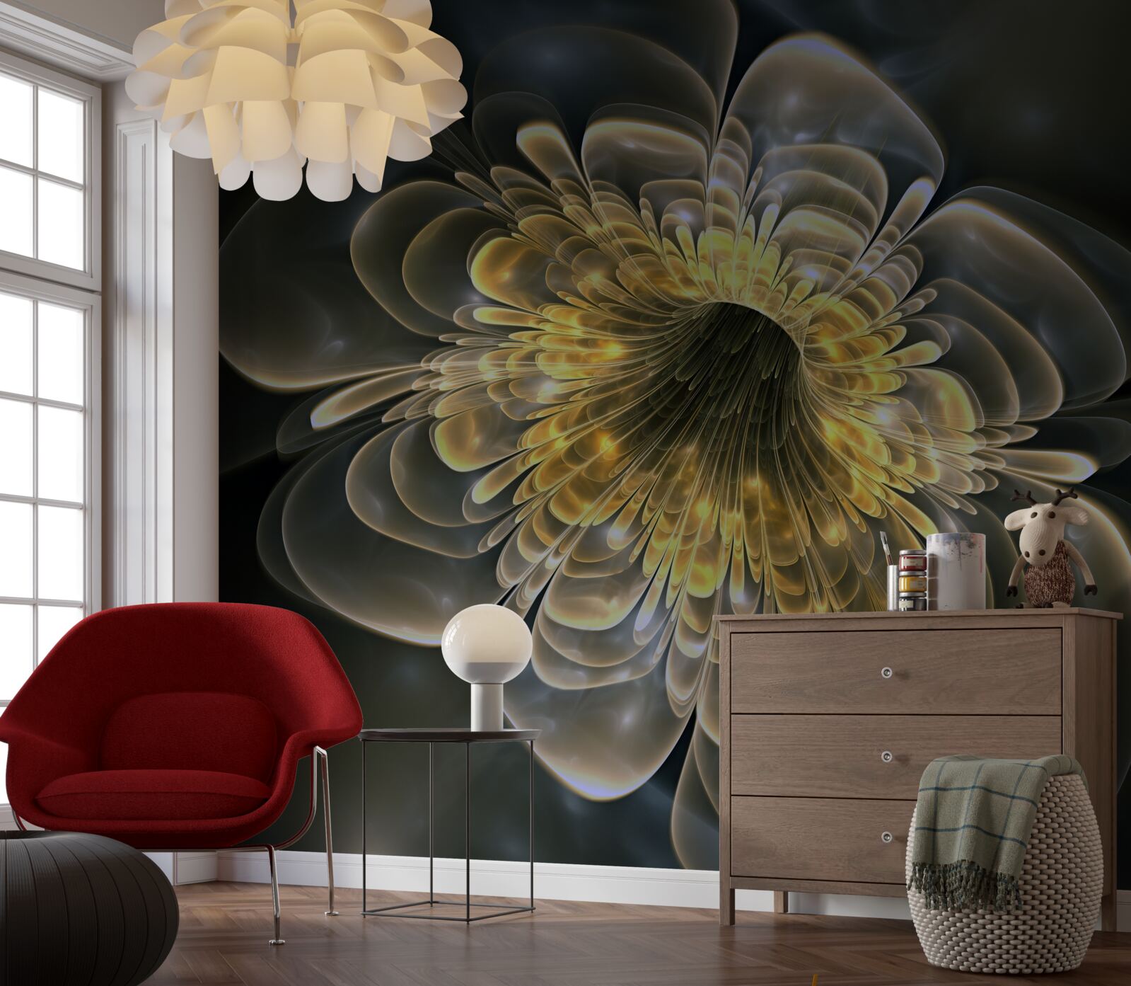 Fototapeta Żółty kwiat o abstrakcyjnym kształcie