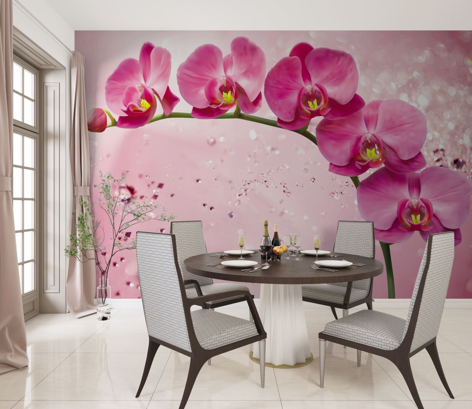 Fototapeta czerwona orchidea na gałęzi