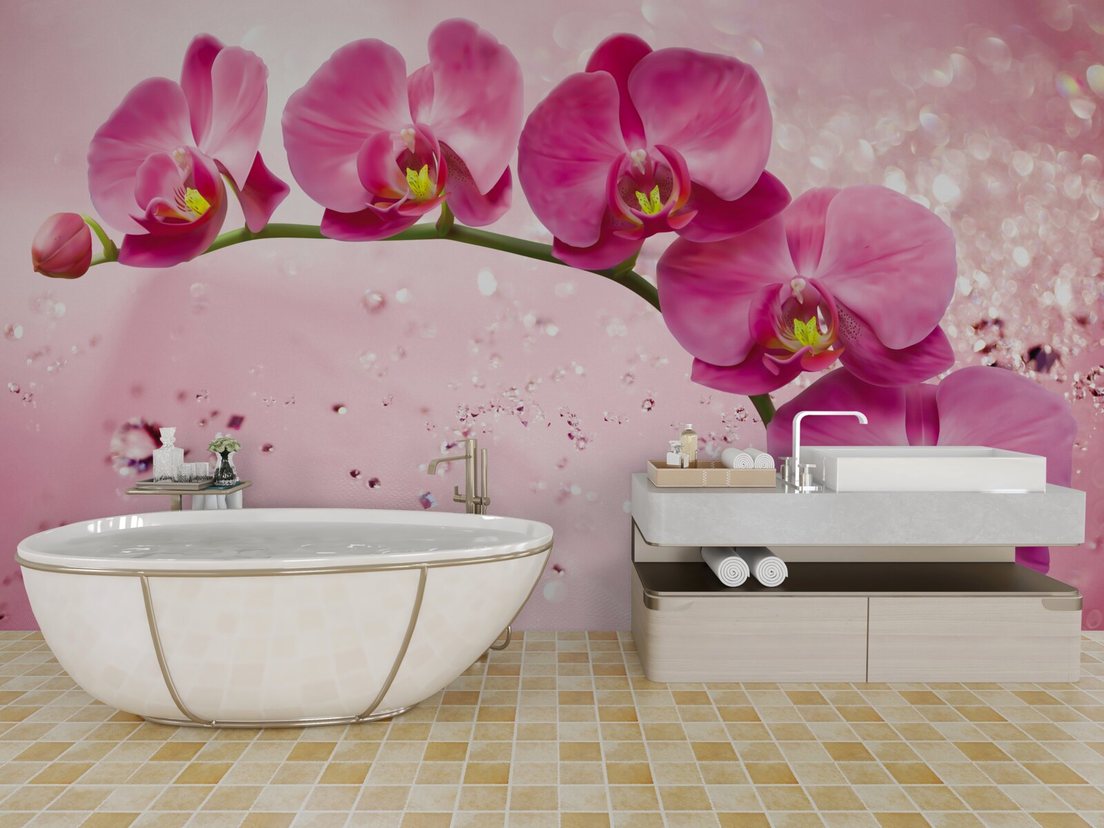 Fototapeta czerwona orchidea na gałęzi