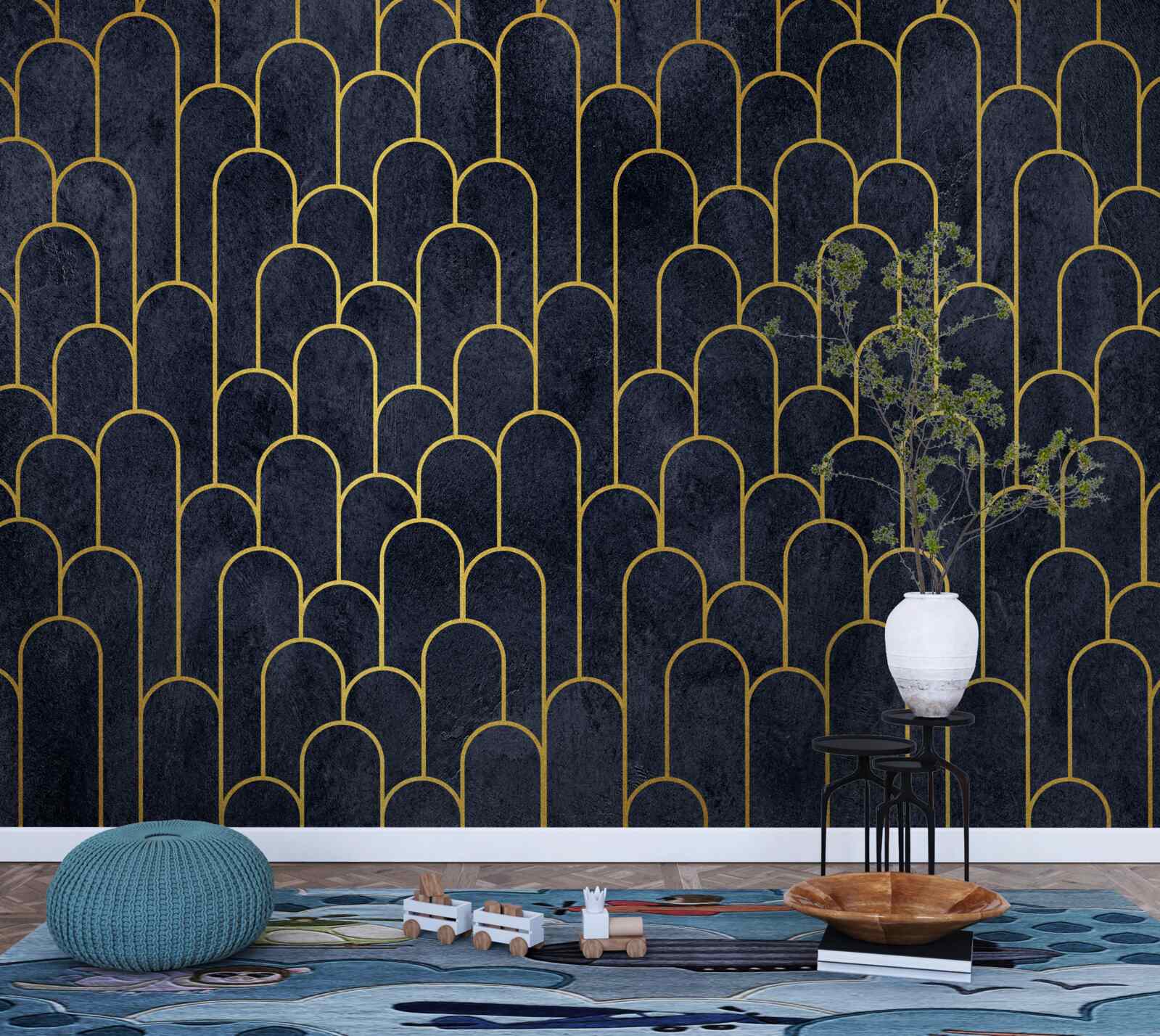 Fototapeta niebieskie półkoliste kolumny z brązu