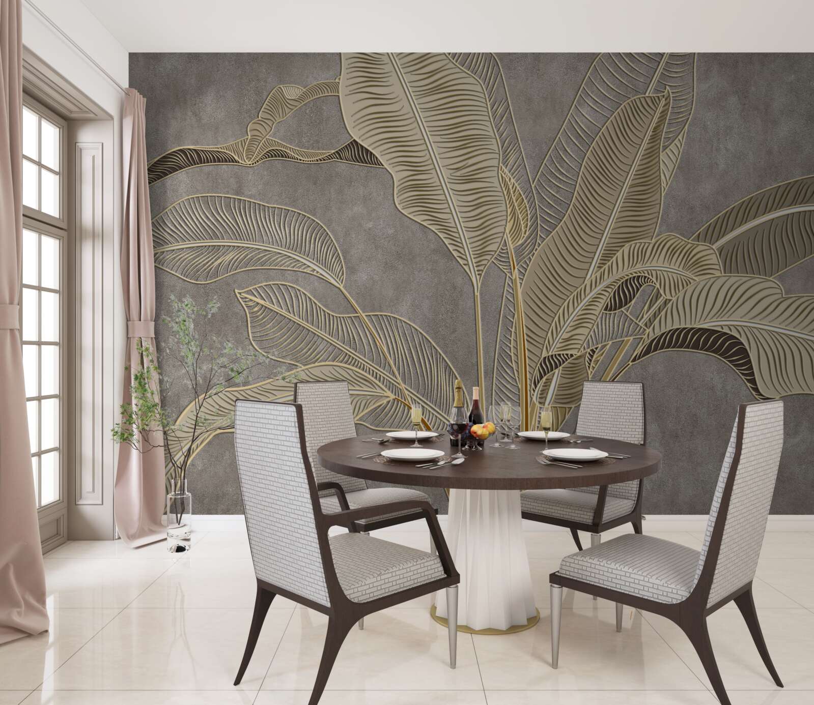 Fototapeta brązowe liście na szarym tle