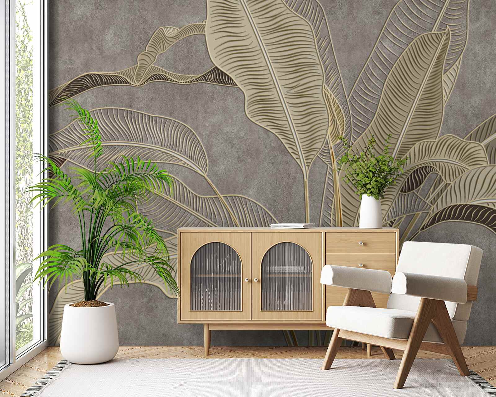 Fototapeta brązowe liście na szarym tle