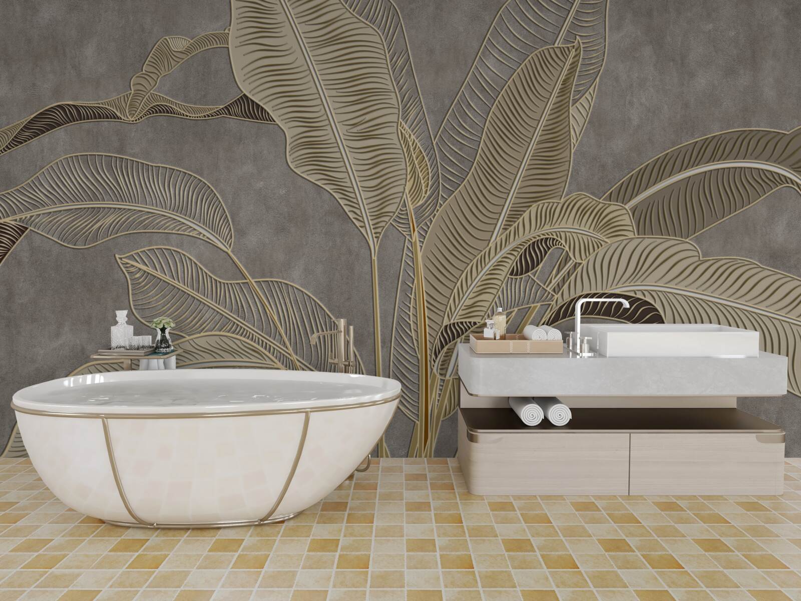 Fototapeta brązowe liście na szarym tle