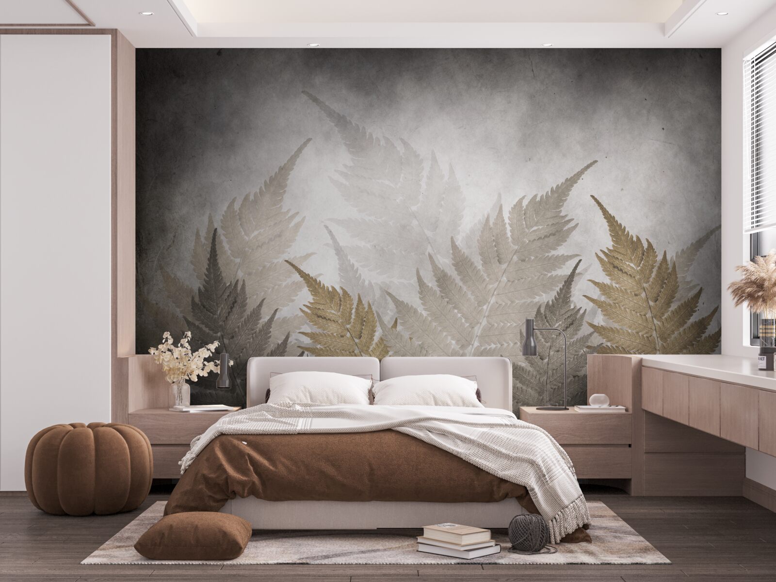 Fototapeta liście paproci spowite mgłą w lesie