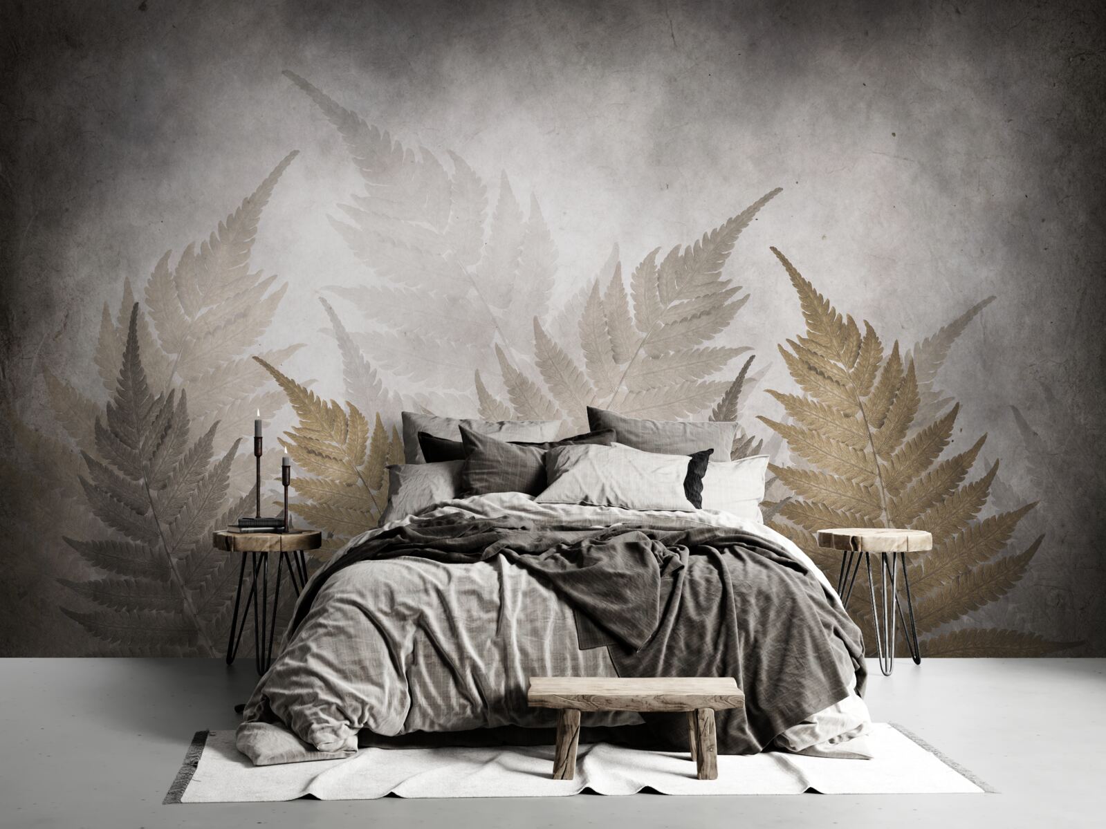 Fototapeta liście paproci spowite mgłą w lesie