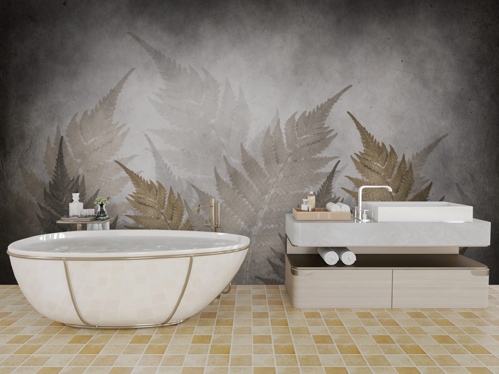 Fototapeta liście paproci spowite mgłą w lesie