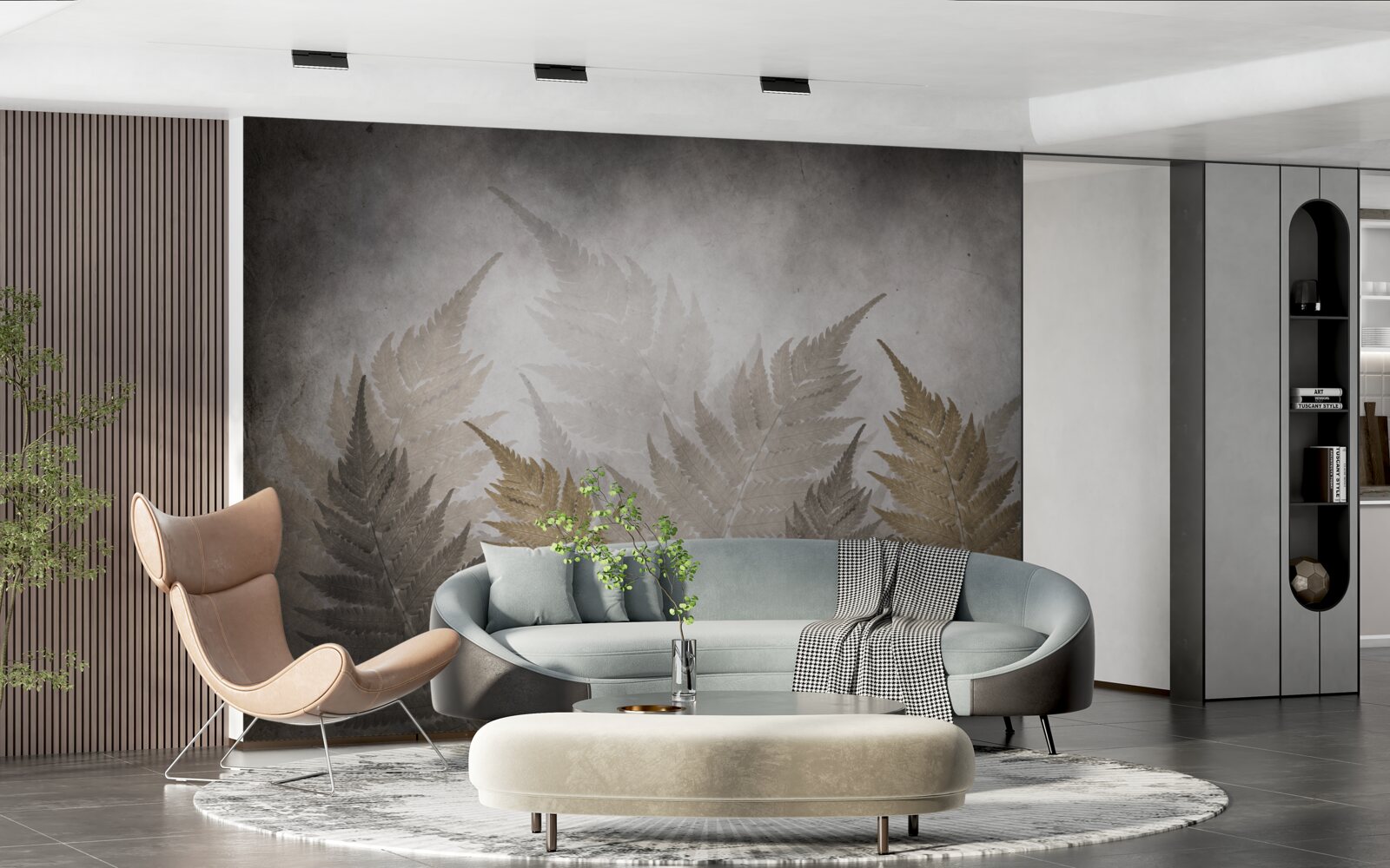 Fototapeta liście paproci spowite mgłą w lesie