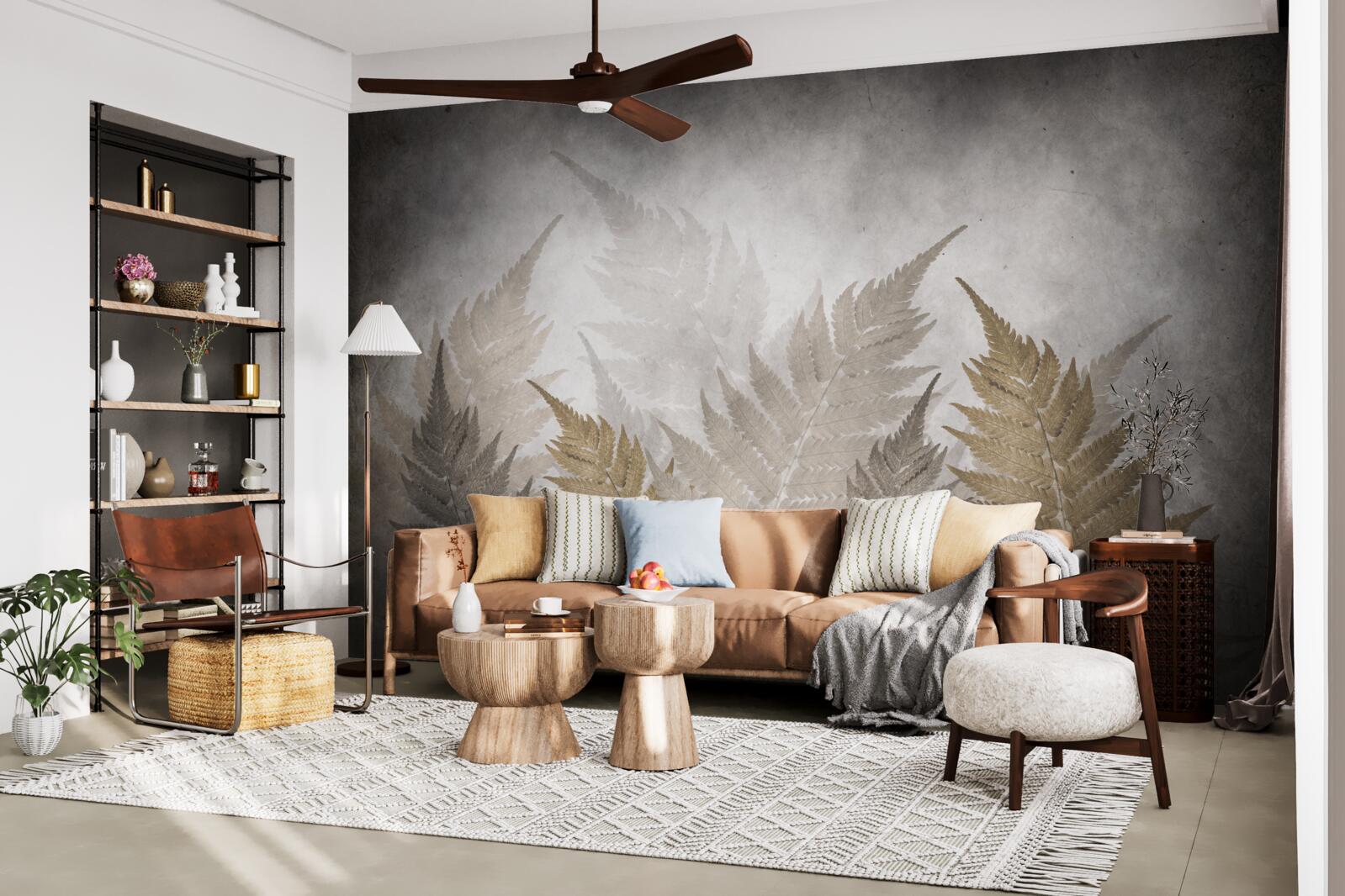 Fototapeta liście paproci spowite mgłą w lesie