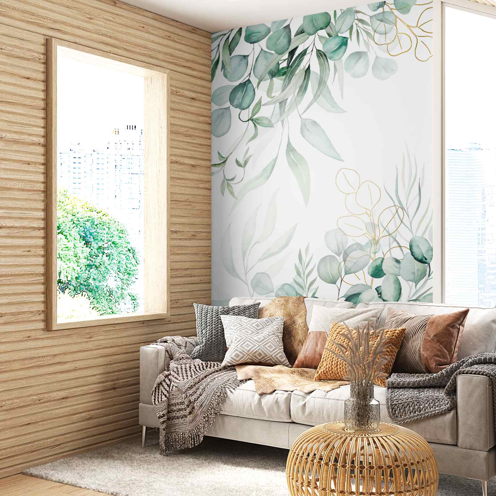 Fototapeta liście eukaliptusa są w kolorze zielonym i żółtym