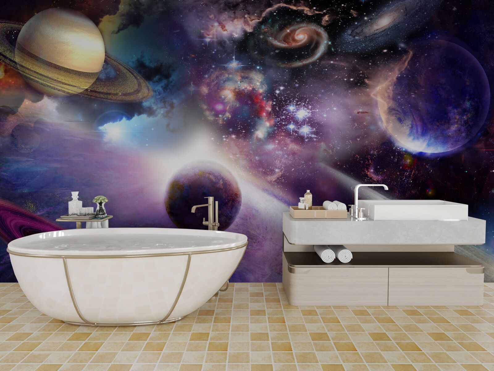 Fototapeta przestrzeń jest nieskończona i pełna jasnych planet