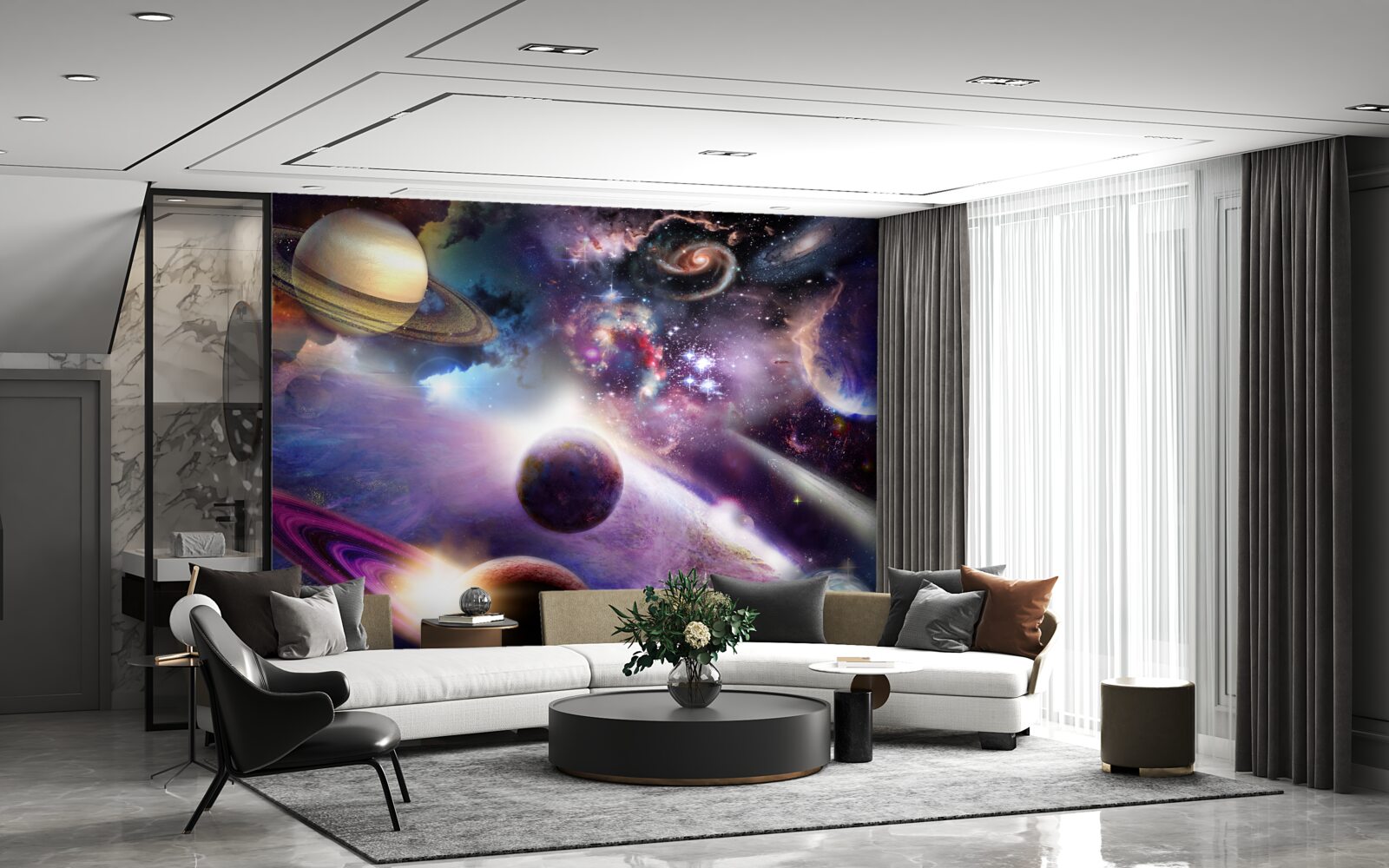 Fototapeta przestrzeń jest nieskończona i pełna jasnych planet