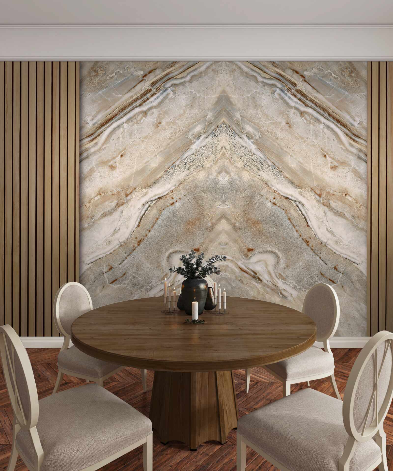 Fototapeta pionowe drewno z jasnym marmurem