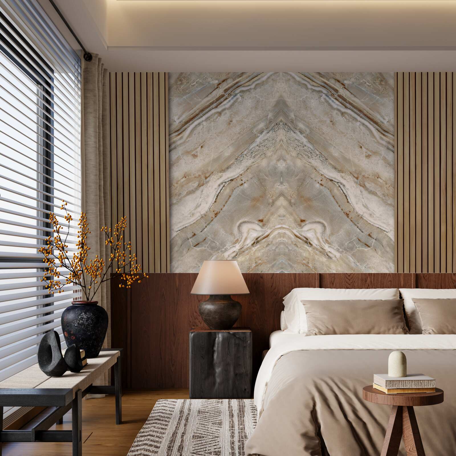 Fototapeta pionowe drewno z jasnym marmurem