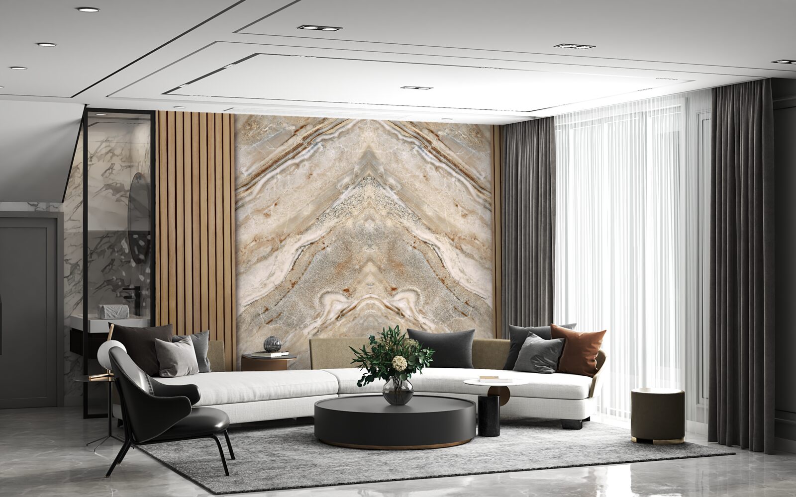 Fototapeta pionowe drewno z jasnym marmurem