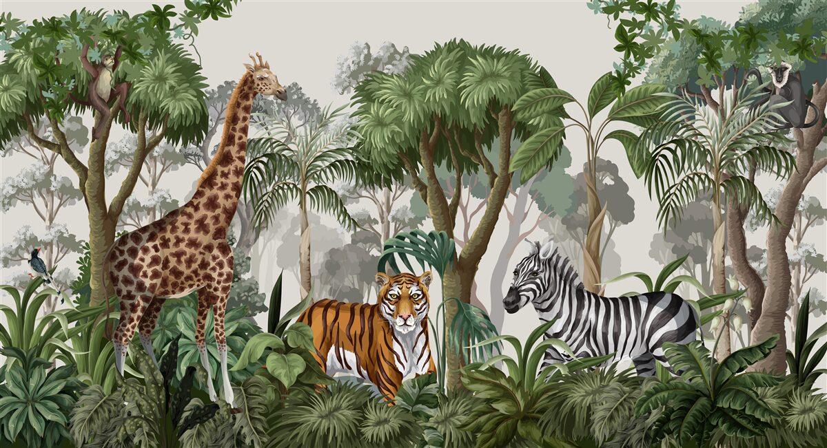 Fototapeta zwierzęta afryki w środowisku leśnym