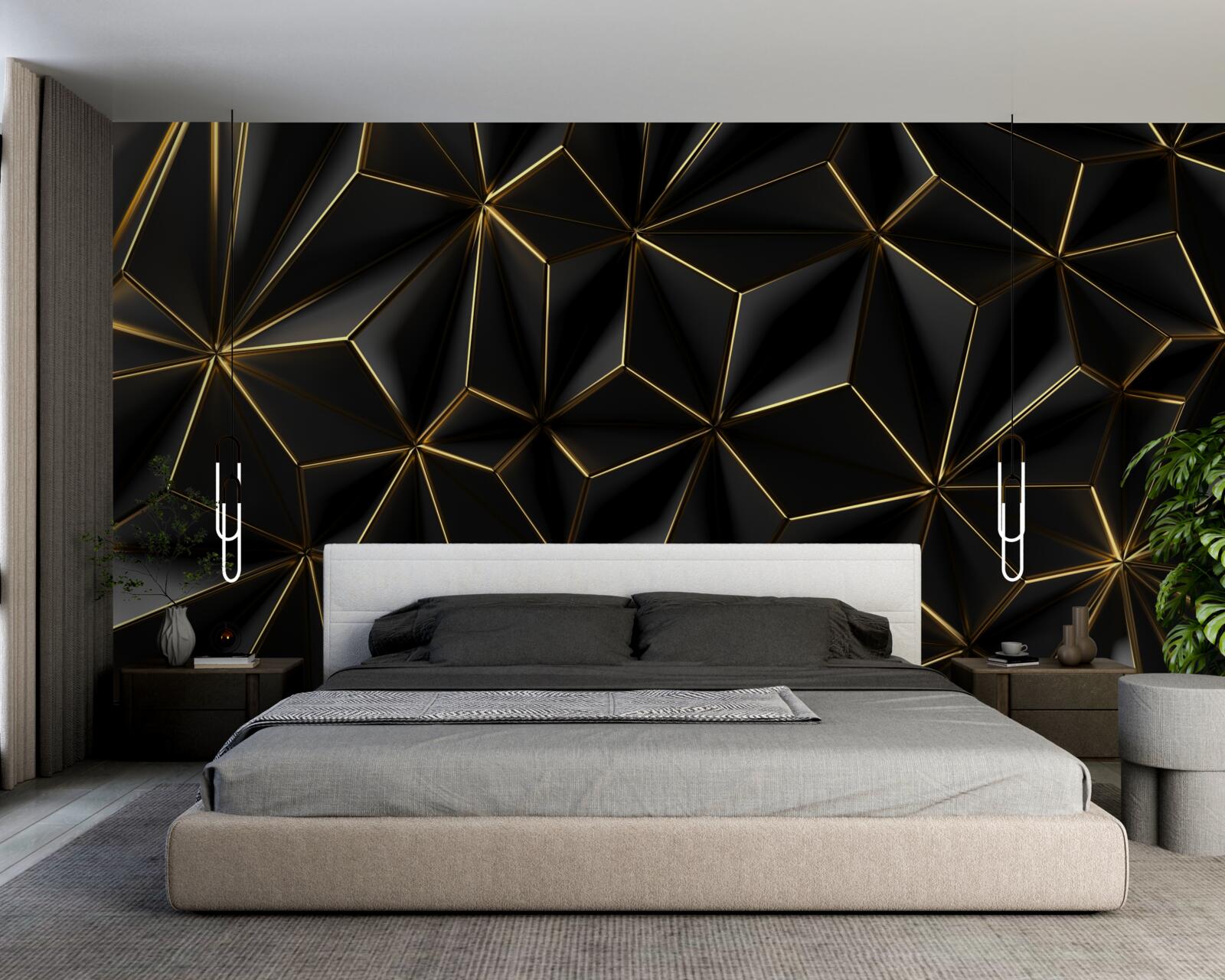 Fototapeta czarne figury wykonane z obszernego złota