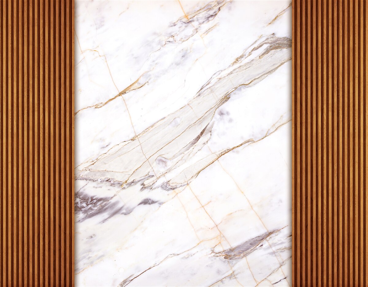 Fototapeta drewno zdobione białym marmurem