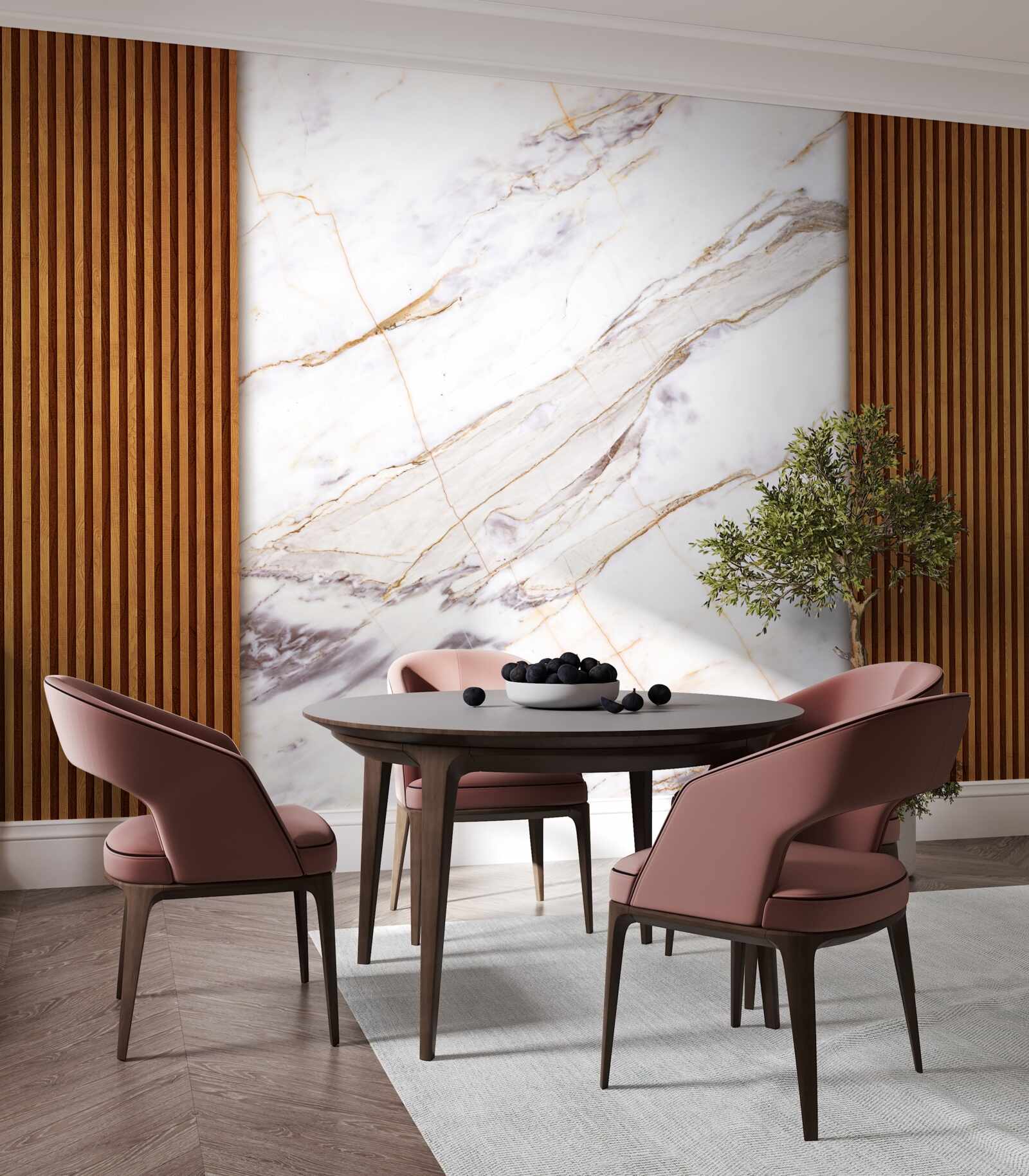 Fototapeta drewno zdobione białym marmurem