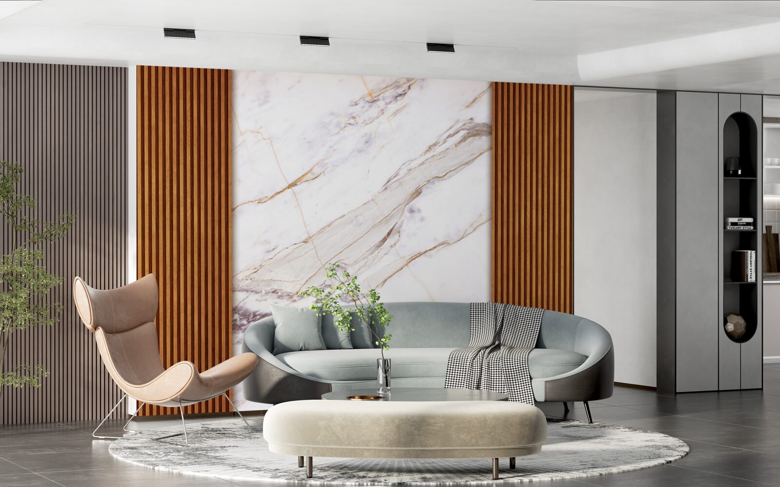 Fototapeta drewno zdobione białym marmurem