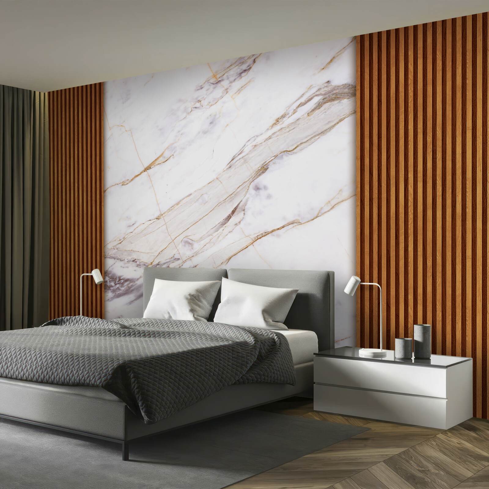 Fototapeta drewno zdobione białym marmurem