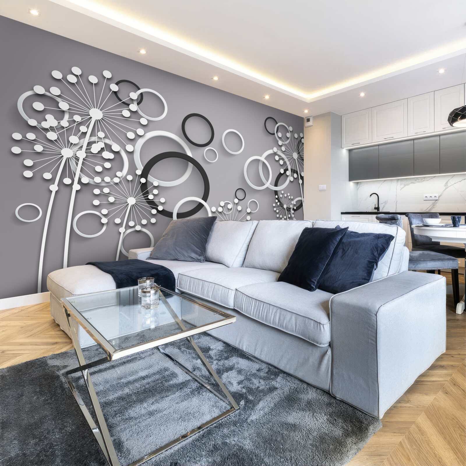 Fototapeta szare kółka i mlecze