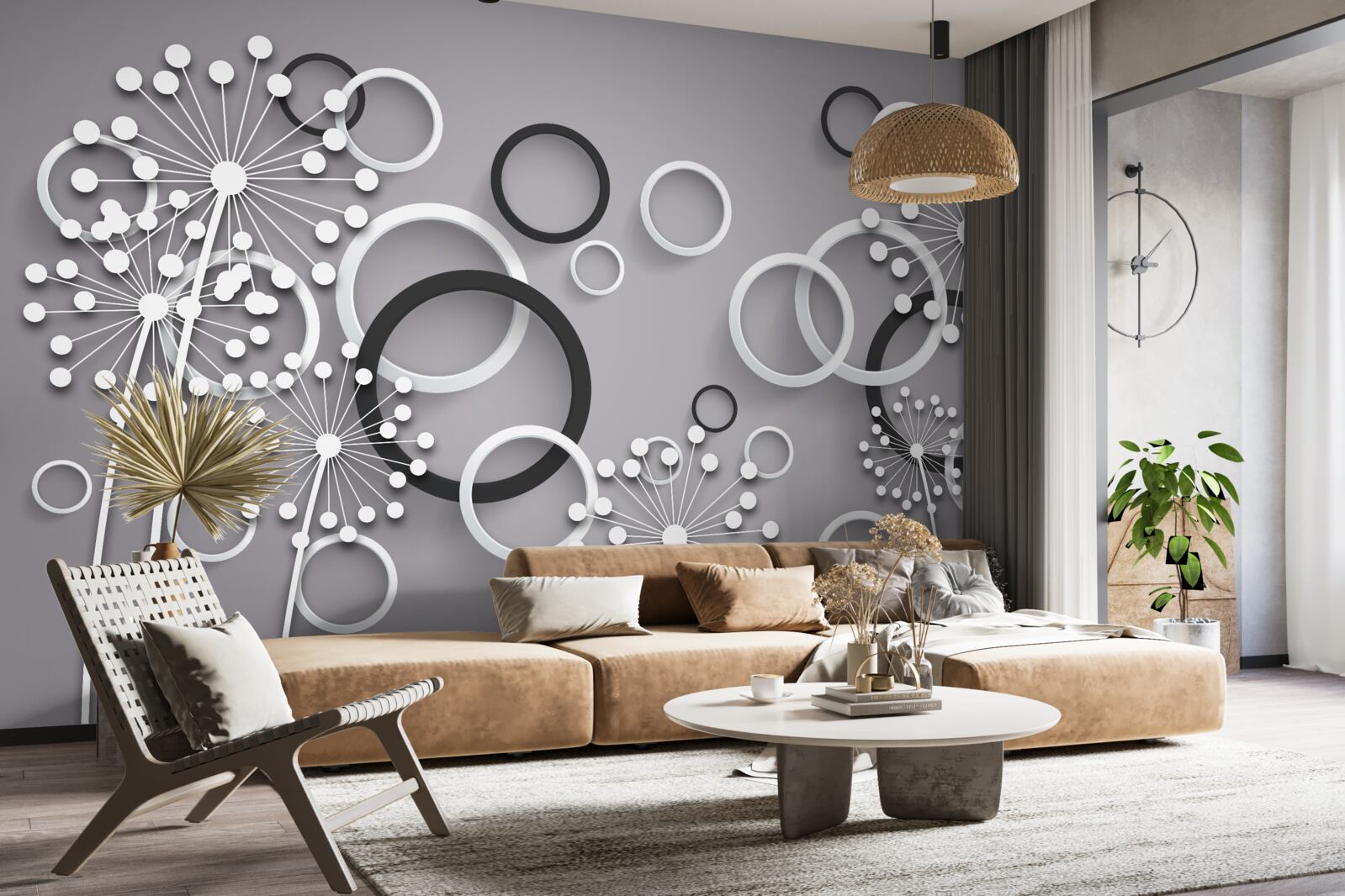 Fototapeta szare kółka i mlecze