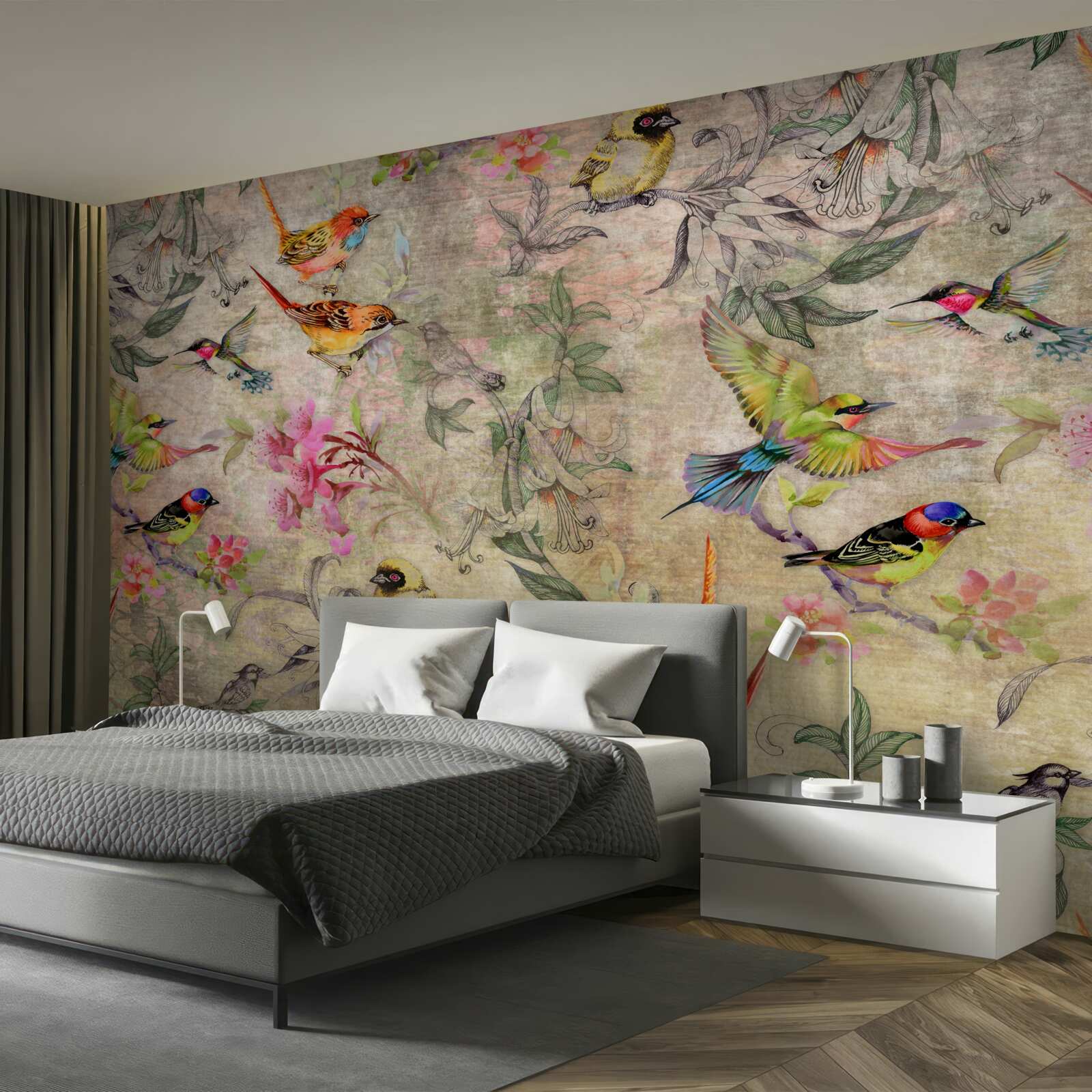 Fototapeta grupa egzotycznych ptaków na drzewach