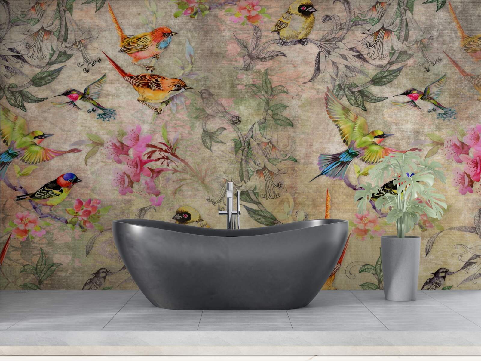 Fototapeta grupa egzotycznych ptaków na drzewach