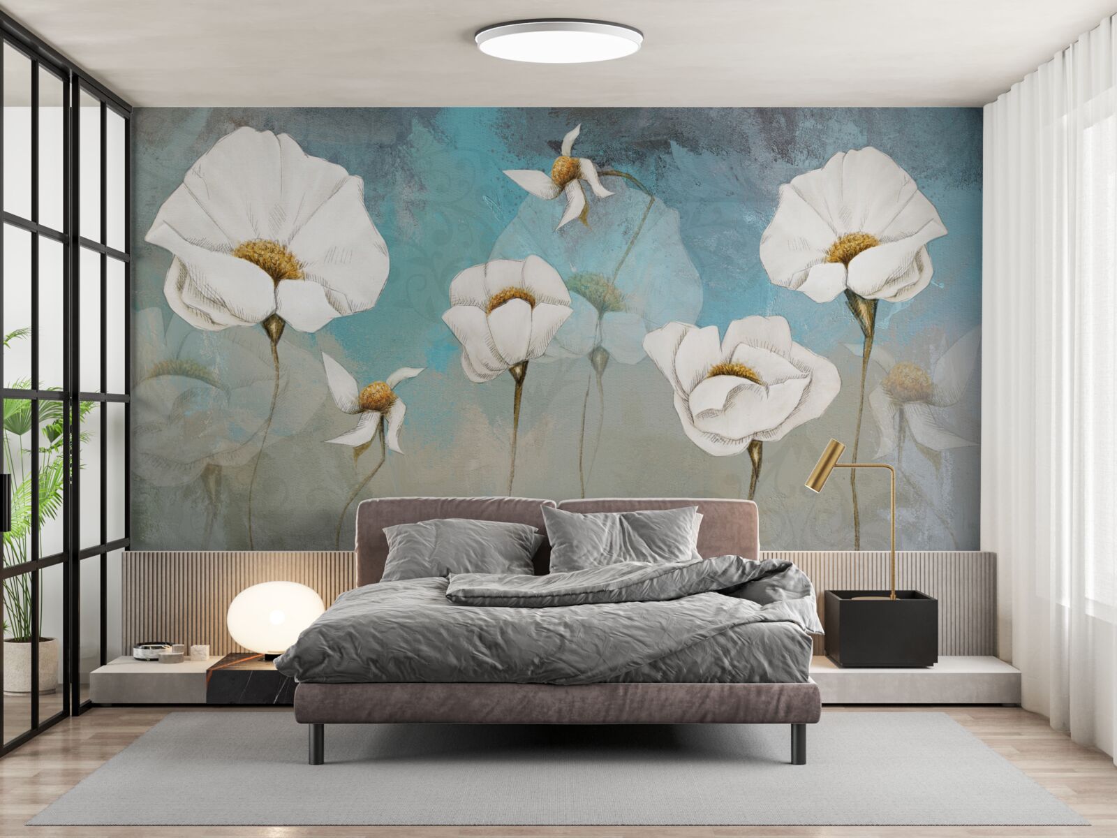 Fototapeta delikatne białe kwiaty maku