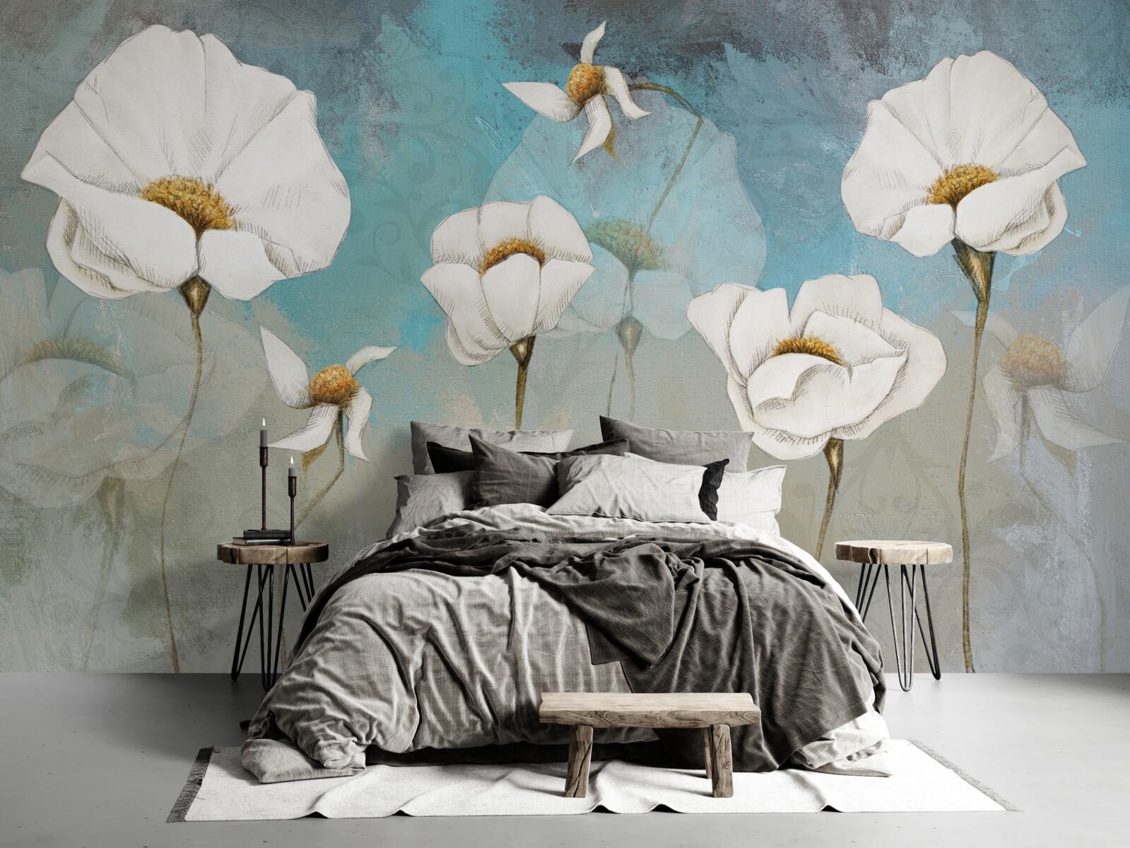 Fototapeta delikatne białe kwiaty maku