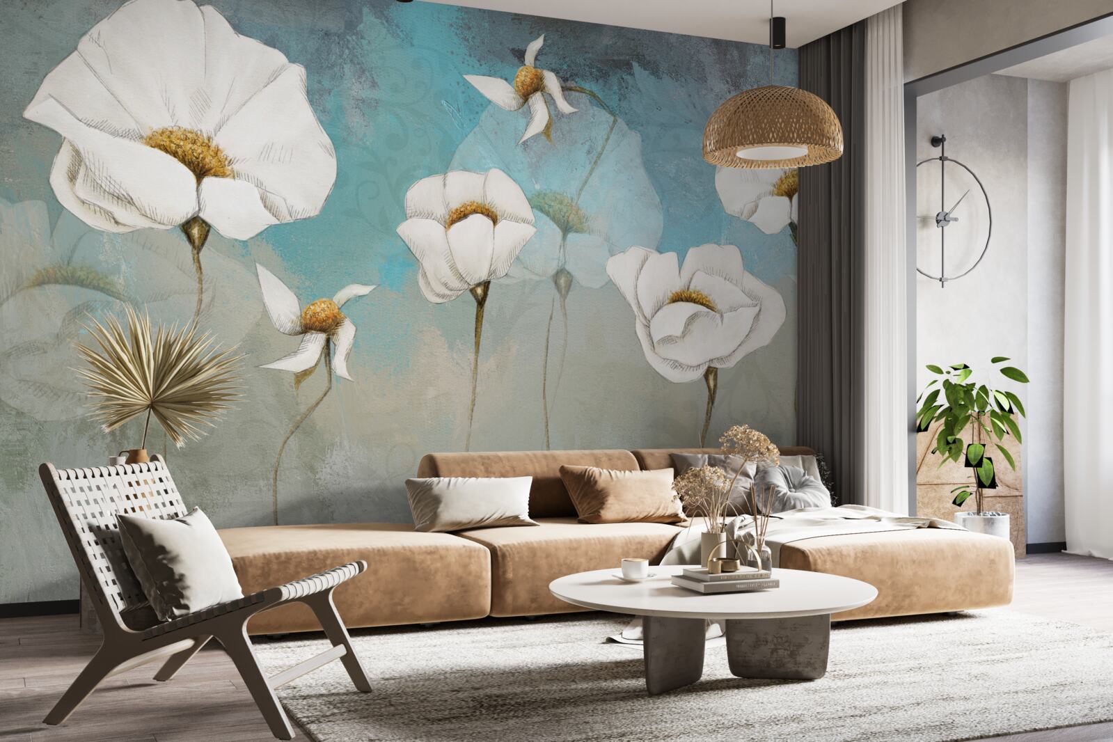 Fototapeta delikatne białe kwiaty maku