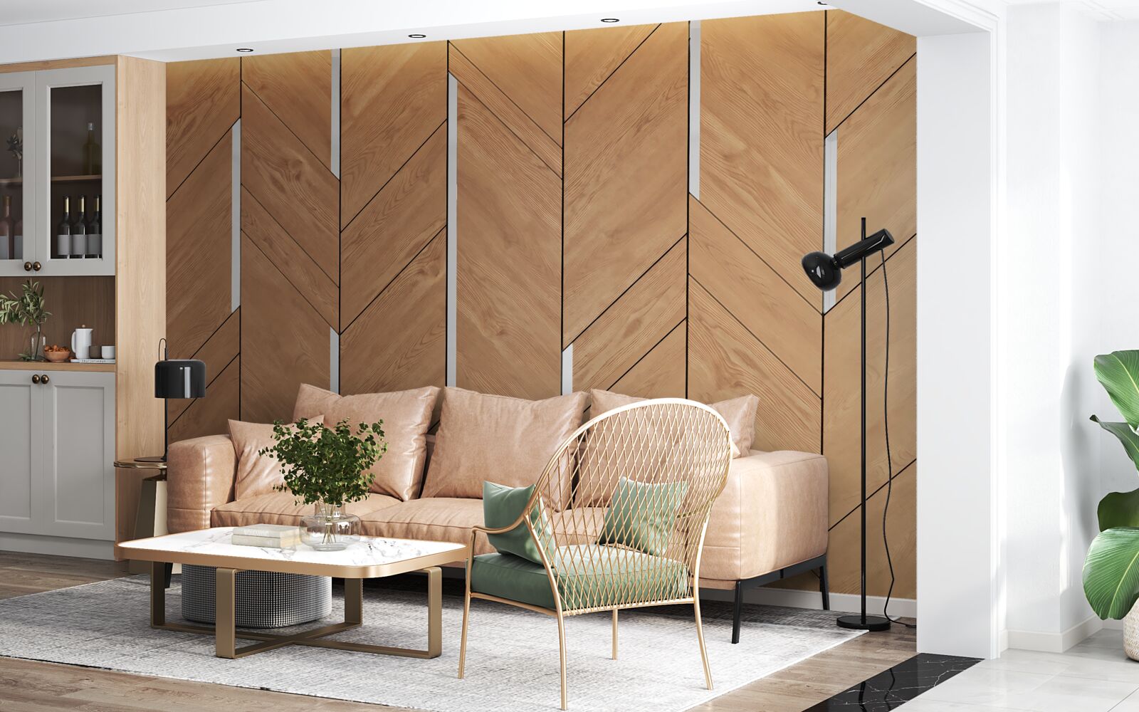 Fototapeta brązowy parkiet z wbudowanym oświetleniem