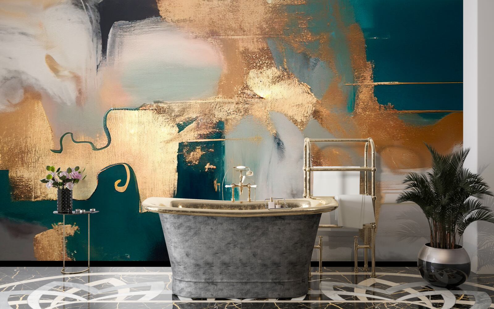 Fototapeta rozmazane złoto na szarym marmurze